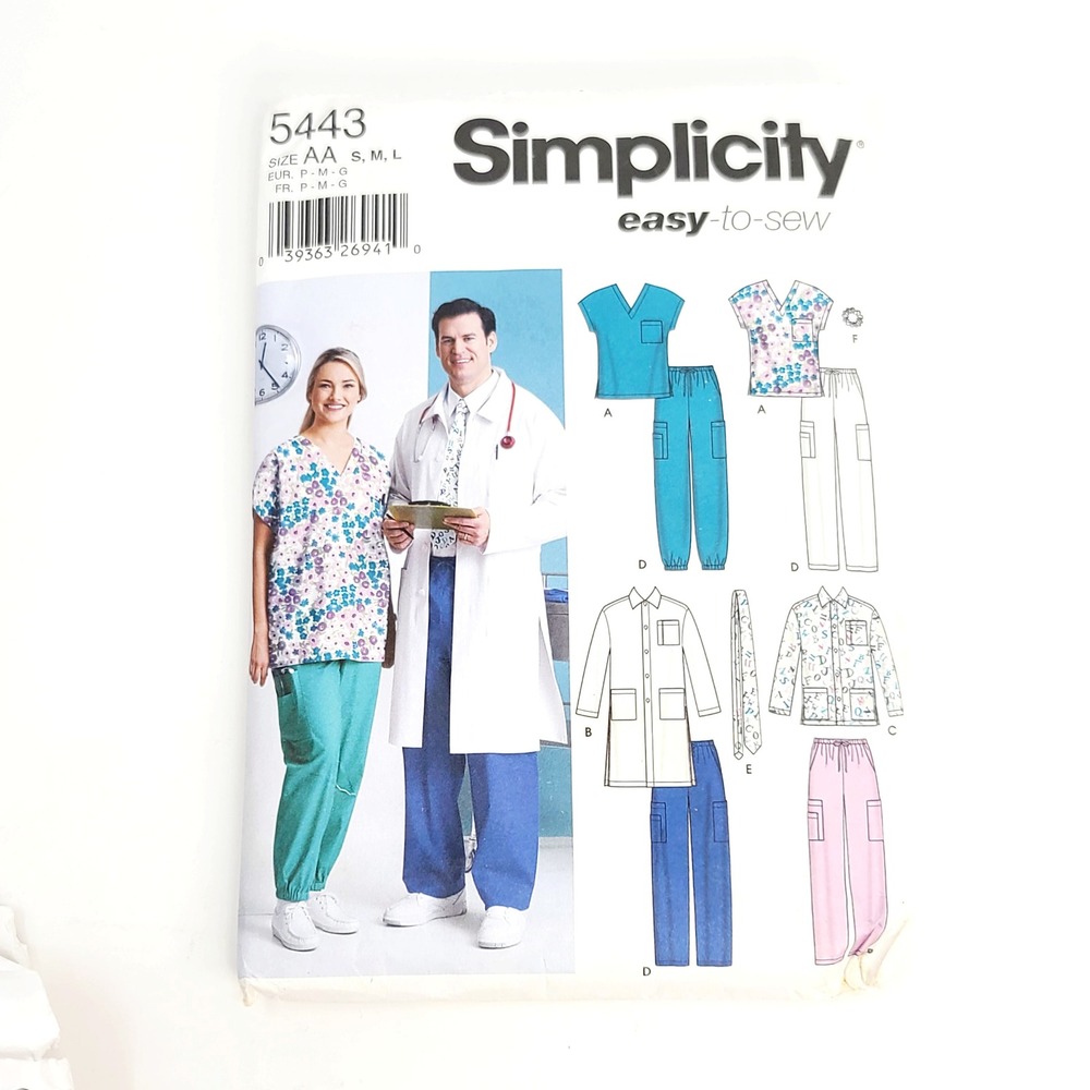 Simplicity 5443 Medical Scrub Top Jacket Pants Pattern Sz AA Small Medium Large